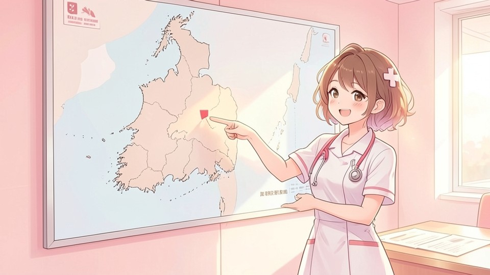北海道内の周産期母子医療センターの分布を確認する助産師のイメージ